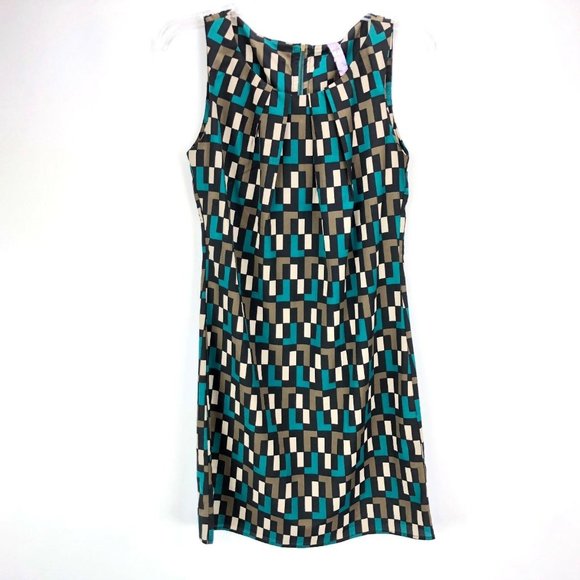 Patterned Shift Dress | Flattering | Geometric Mod Zip Back Zipper | Sleeveless - Picture 3 of 4